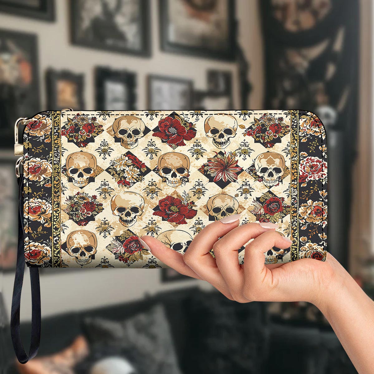 Gothic Skull Leather Wallet Petals & Skulls