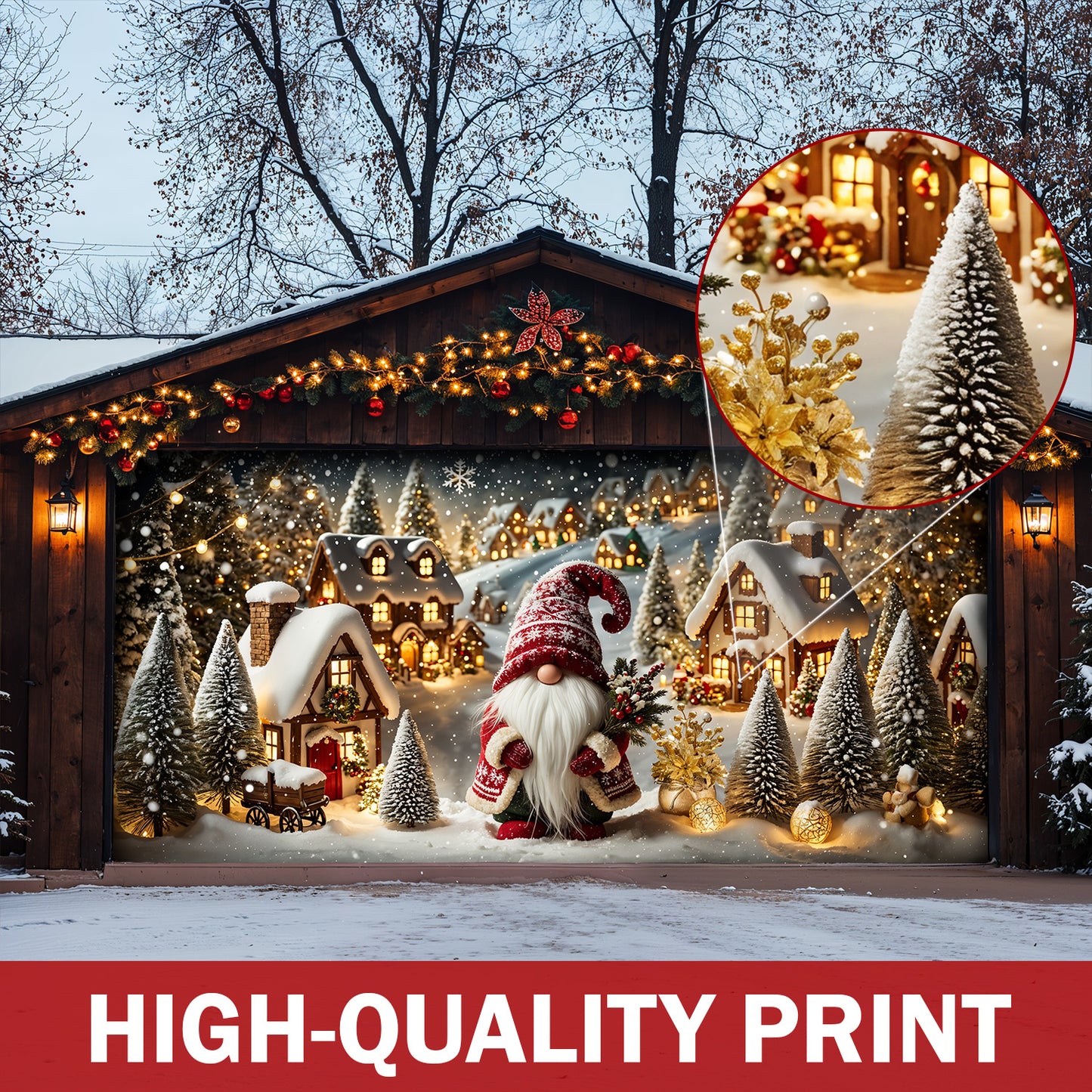 Christmas Garage Door Banner Decoration - Gnome of the Enchanted Christmas Village