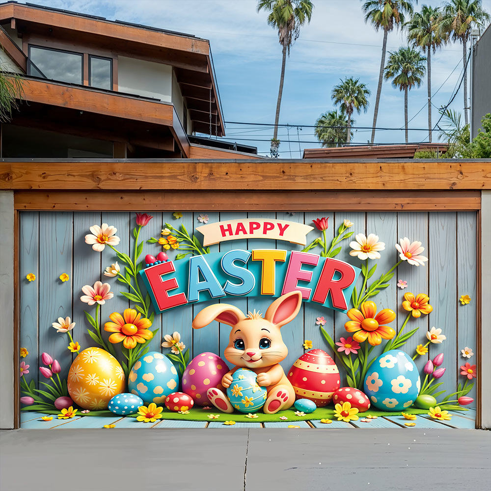 Christian Easter Garage Door Banner Decoration - Easter Bunny’s Spring Surprise