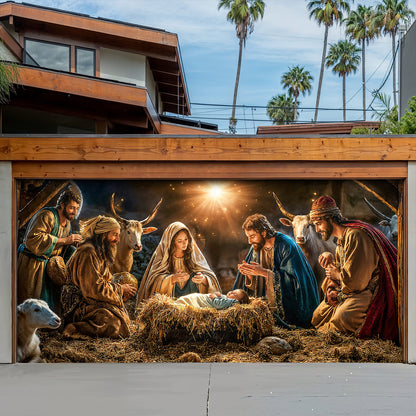 God Garage Door Banner Decoration - A Holy Night in Warm Light