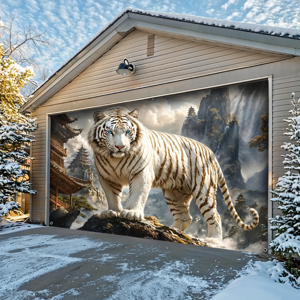 Garage Door Banner Decoration - White Tiger of the Sacred Mountains