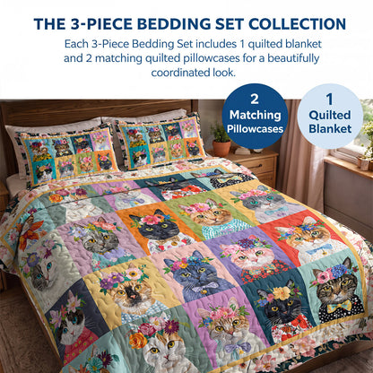 Cat Quilted Blanket Floral Cat Fantasy