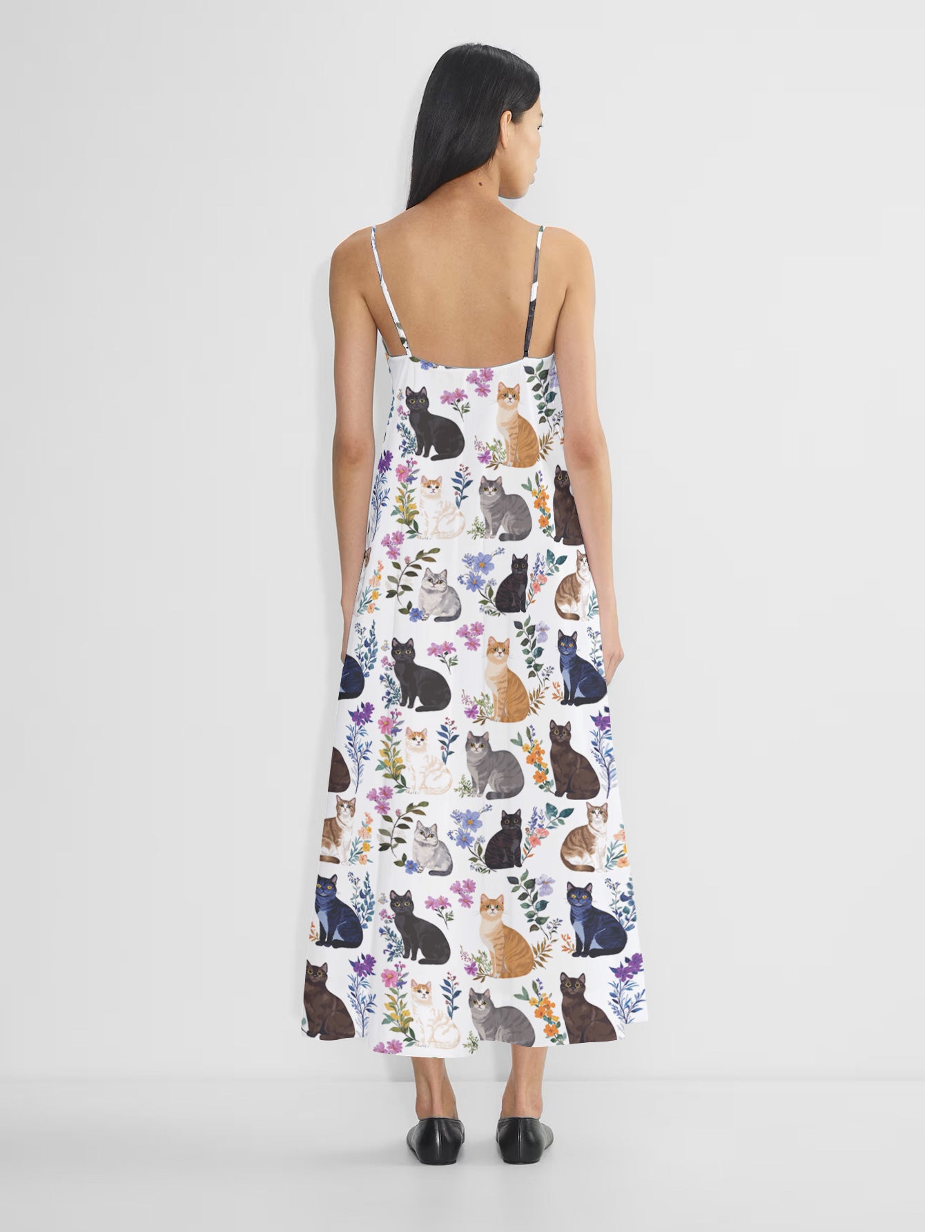Cat Maxi Dress Charming Floral Cats