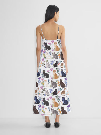 Cat Maxi Dress Charming Floral Cats