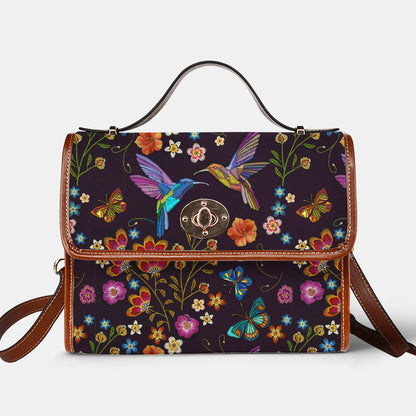 Hummingbird Satchel Handbag Fluttering Duet Faux-Embroidered