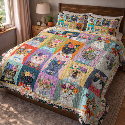 Cat Quilted Blanket Floral Cat Fantasy
