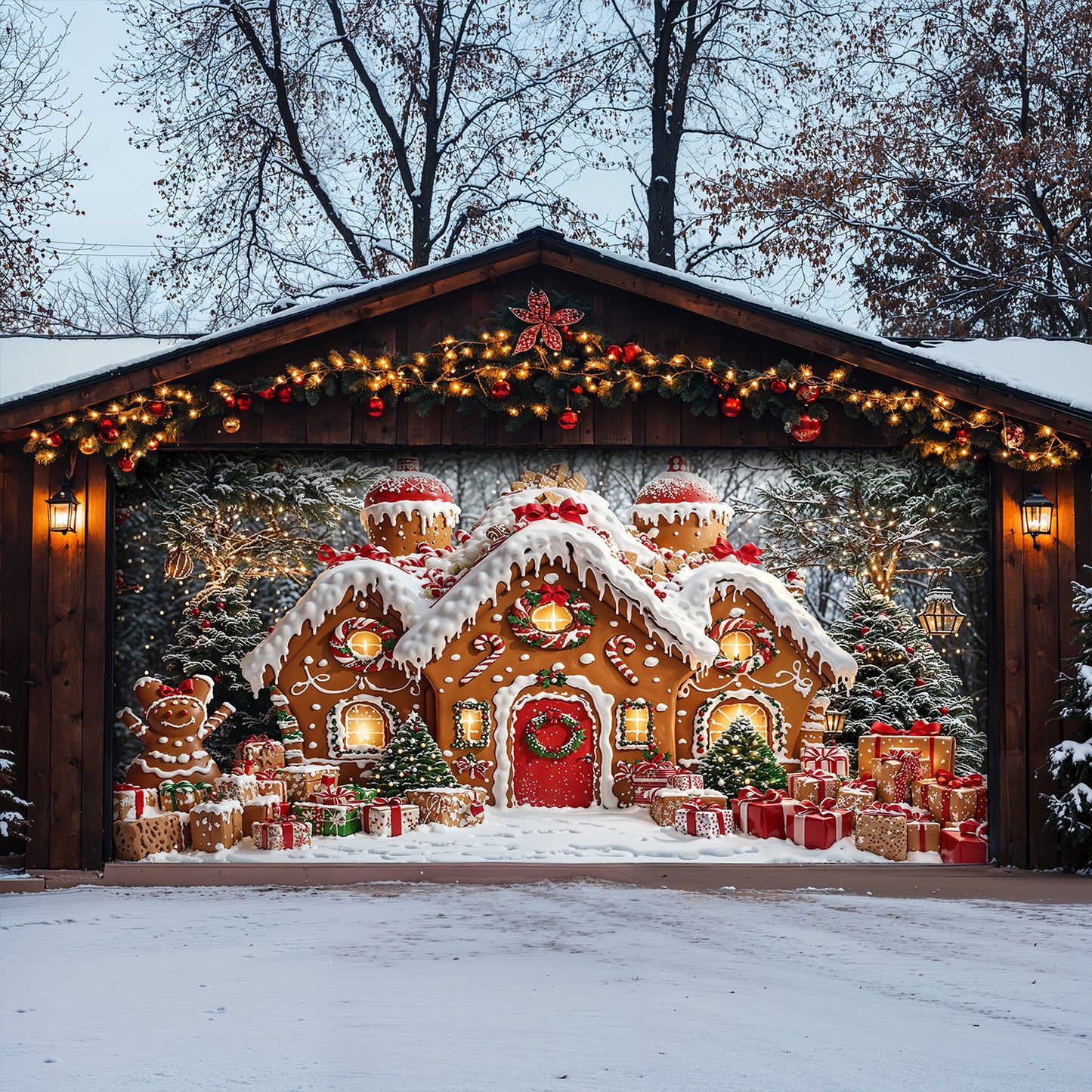 Christmas Garage Door Banner Decoration - Enchanted Gingerbread Wonderland