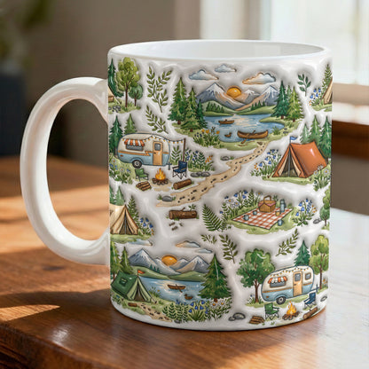 Camping Ceramic Mug Peaceful Woodland Camping
