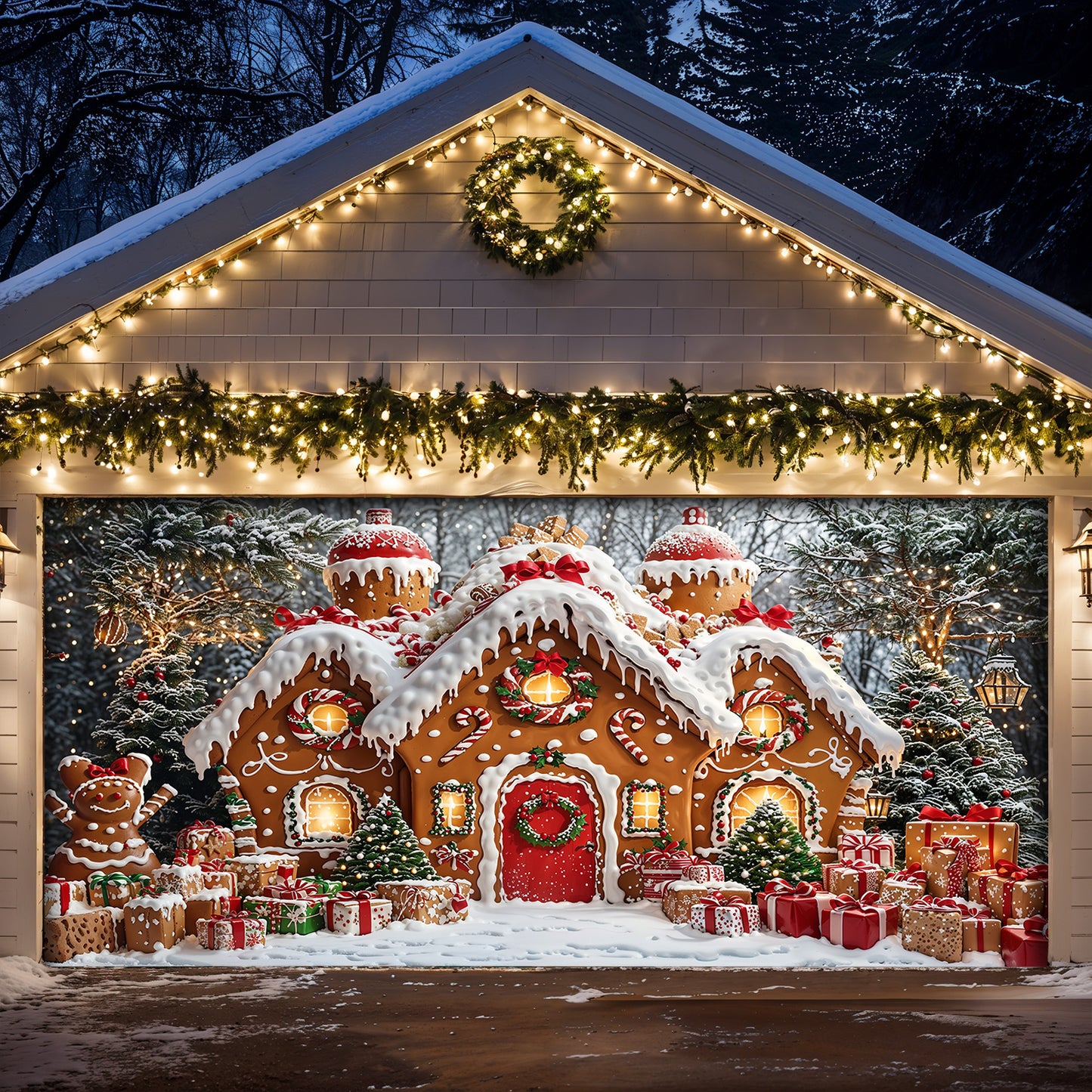 Christmas Garage Door Banner Decoration - Enchanted Gingerbread Wonderland