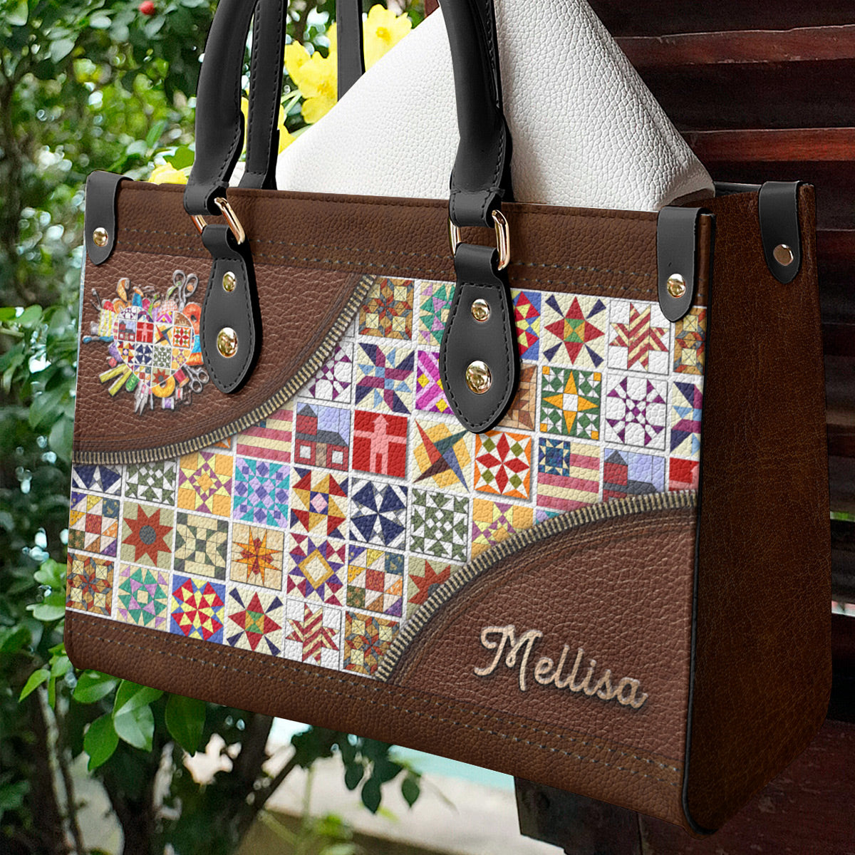 Sewing Lover Leather Handbag Personalized Quilt Blocks