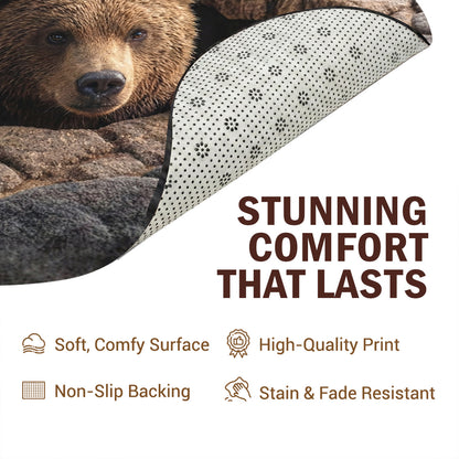 Bear Round Rug 3D Illusion Flat Print Rustic Lodge Bear Den Decor
