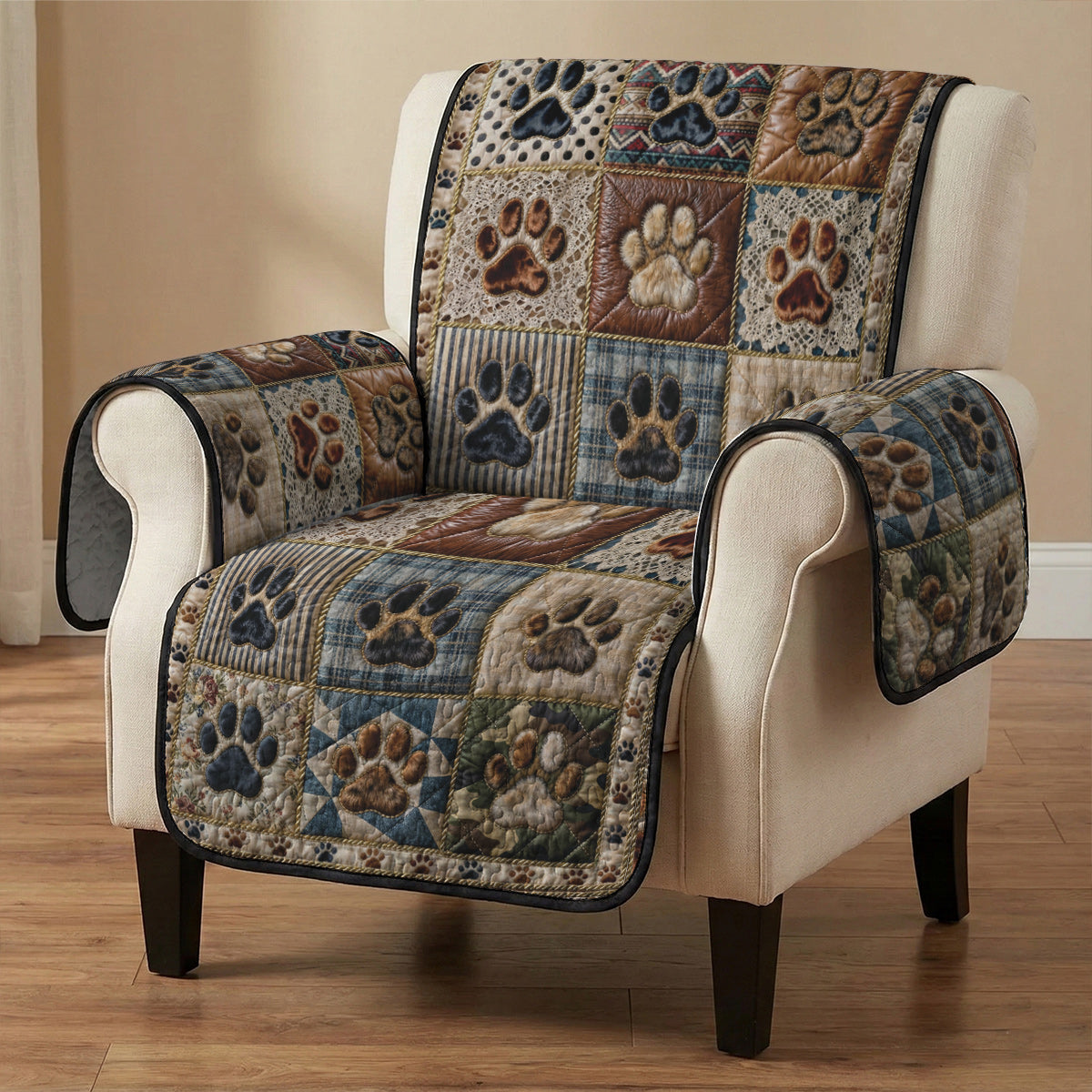 Dog Quilted Sofa Cover Cozy Patchwork Paws