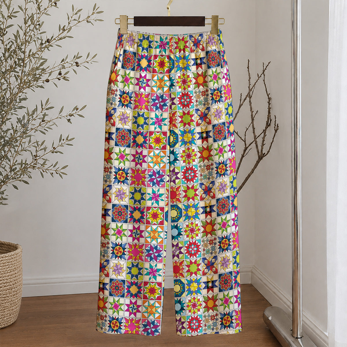 Sewing Lover Lounge Pants Colorful Star Quilt Blocks