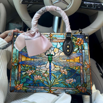 Drafonfly Leather Handbag Dragonfly Grace In Stained Glass
