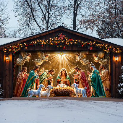 God Garage Door Banner Decoration - Divine Light at the Manger The Nativity Scene