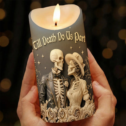 Till Death Do Us Part Personalized Skull LED Candle