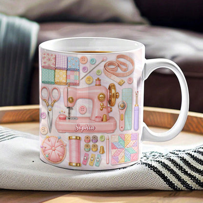 Sewing Lover Ceramic Mug Personalized Pastel Quilter’s Sewing Studio