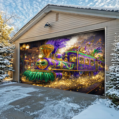 Mardi Gras Garage Door Banner Decoration - Masked Carnival Express