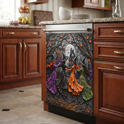 Witch Magnetic Dishwasher Cover Moonlit Witches’ Autumn Dance