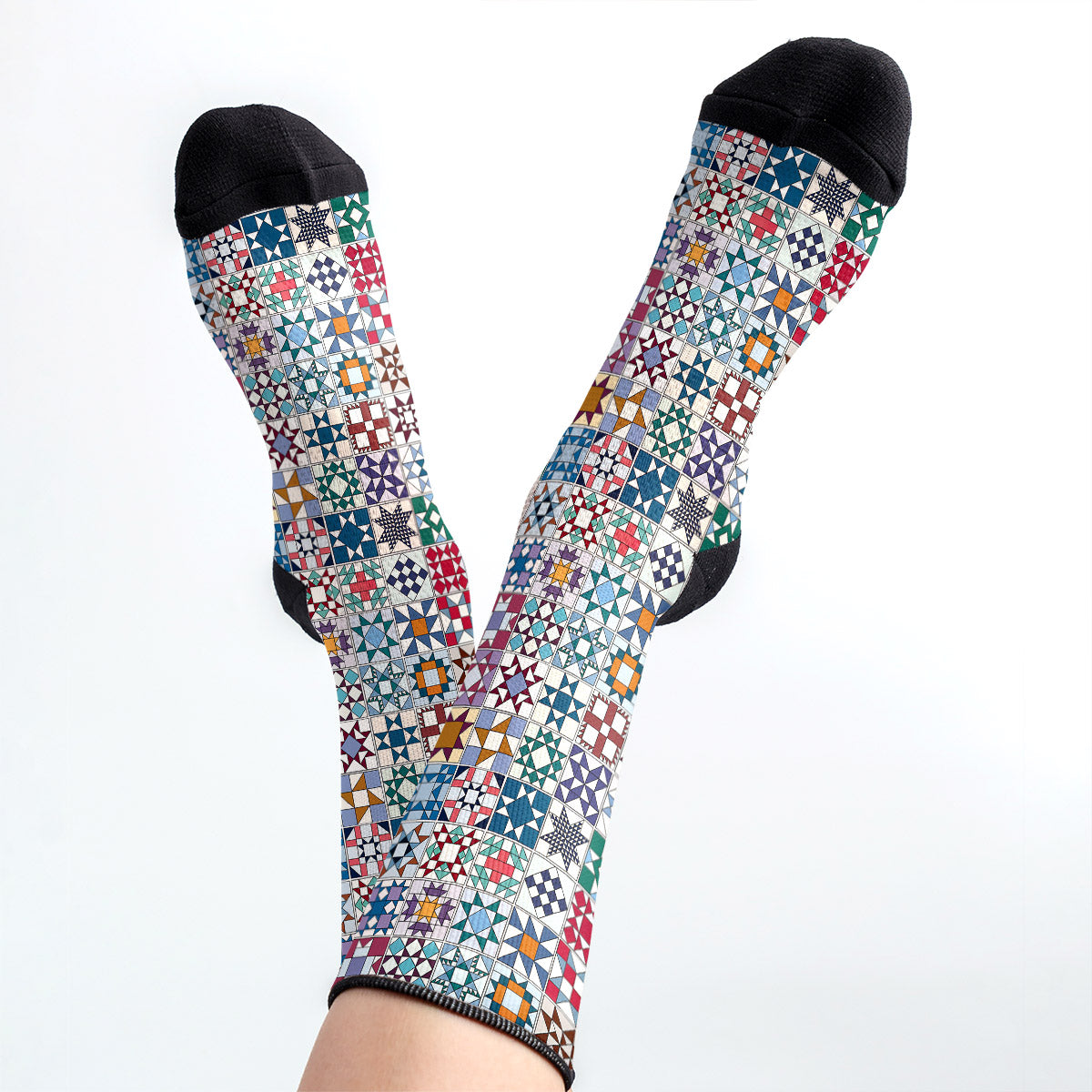 Sewing Lover Crew Socks Traditional Quilt Blocks