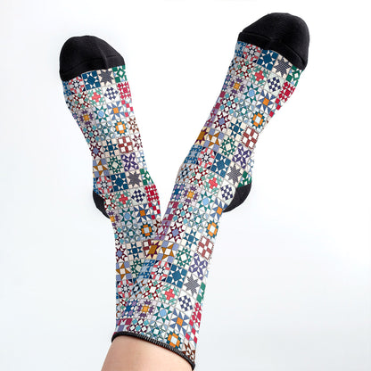 Sewing Lover Crew Socks Traditional Quilt Blocks