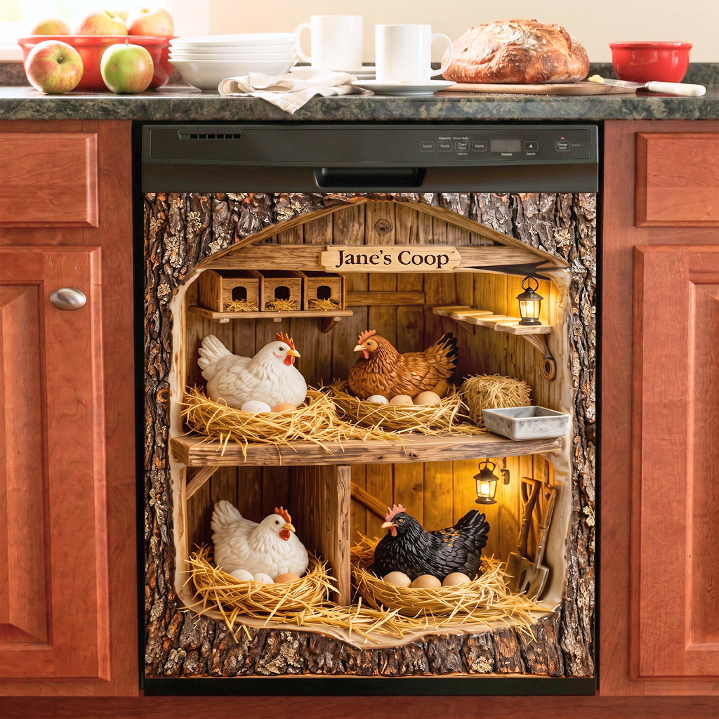 Chicken Magnetic Dishwasher Personalized Cover Rustic Chicken Coop & Nesting Hens