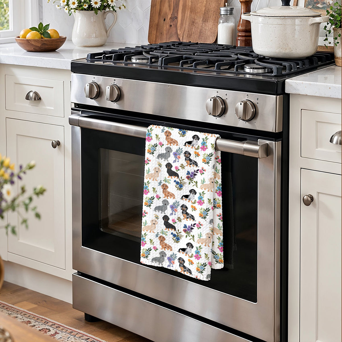 Dachshund Kitchen Towel Dachshund In Bloom