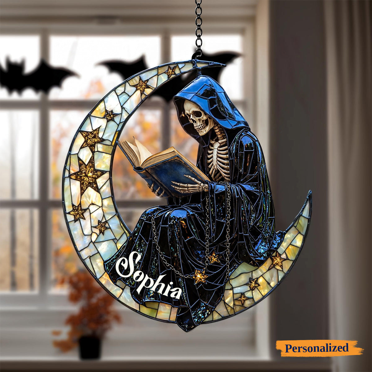 Book Lover 3D Glass Suncatcher – Personalized Lost in a Moonlit Story