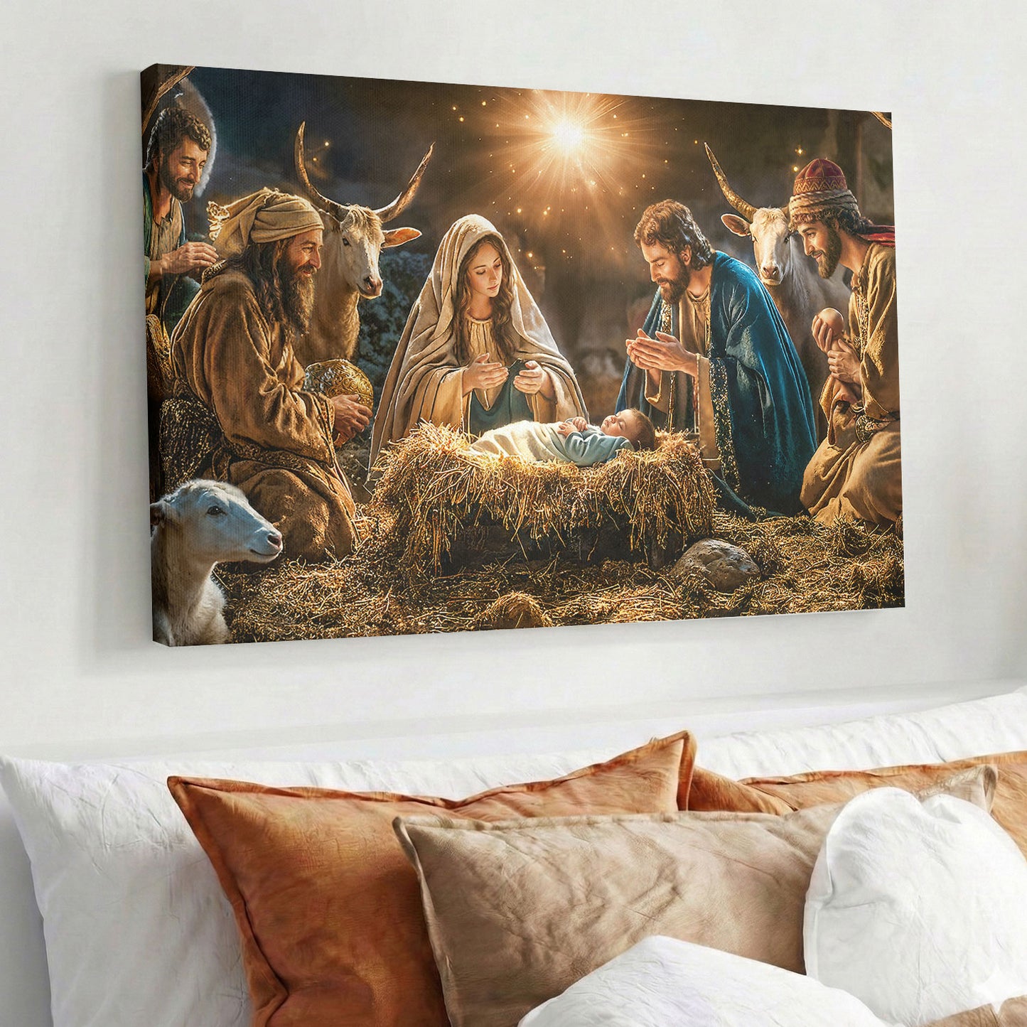 God Wooden-Framed Canvas Wall Art A Holy Night in Warm Light