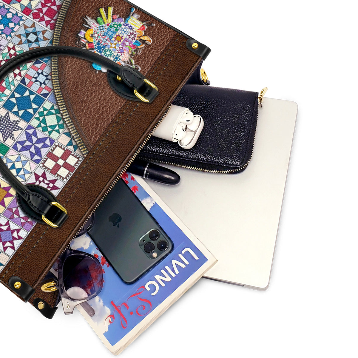 Sewing Lover Leather Handbag Personalized Traditional Quilt Blocks