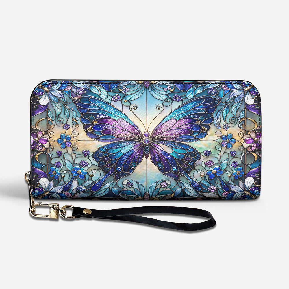 Butterfly Leather Wallet Butterfly in Blooming Glass