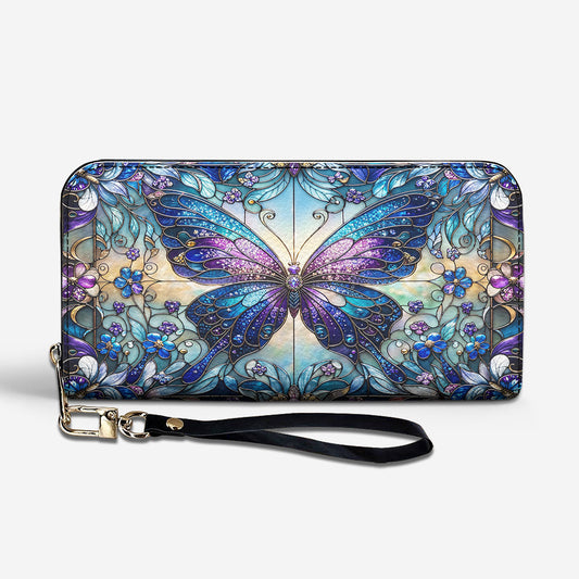 Butterfly Leather Wallet Butterfly in Blooming Glass