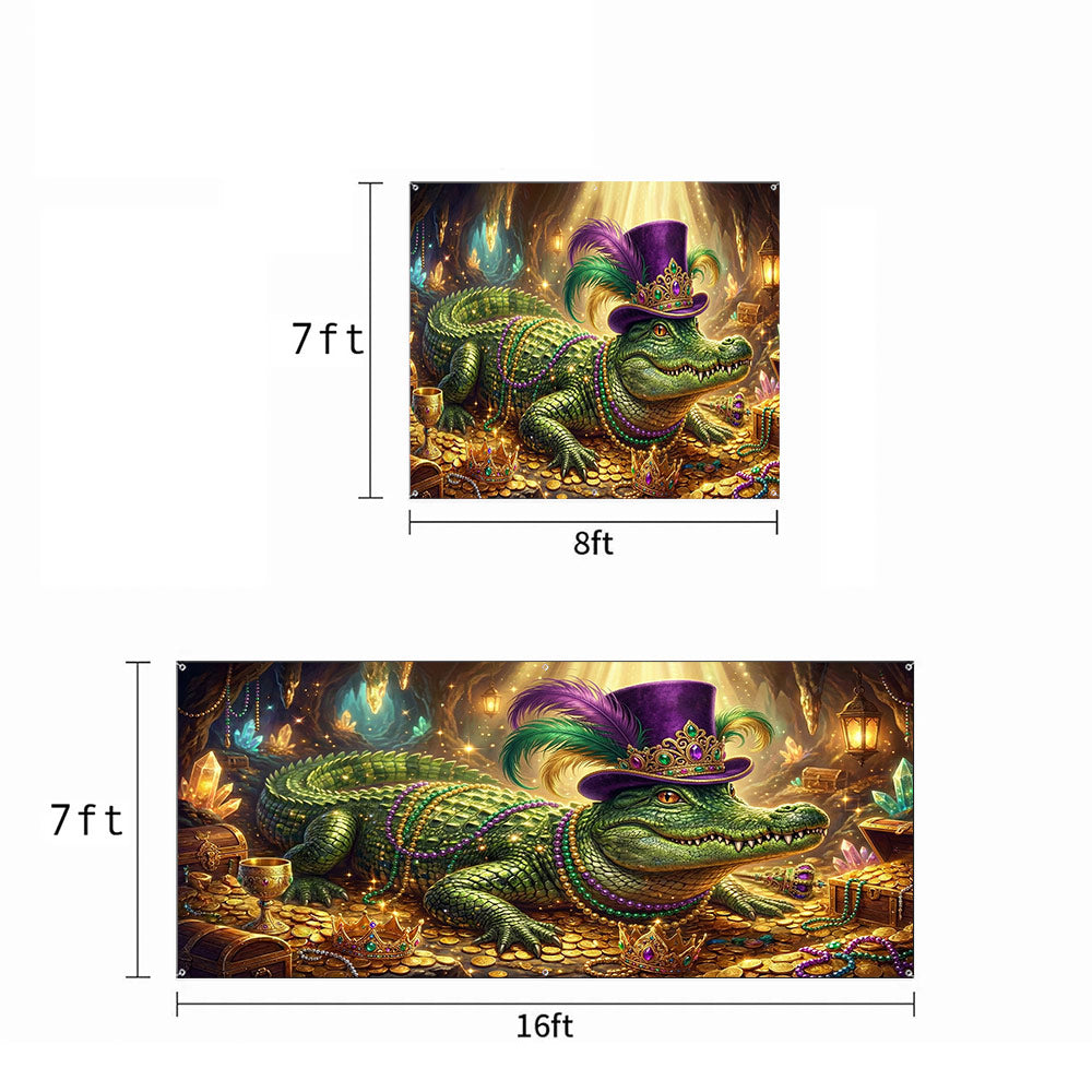 Mardi Gras Garage Door Banner Decoration - Mardi Gras Alligator’s Fortune
