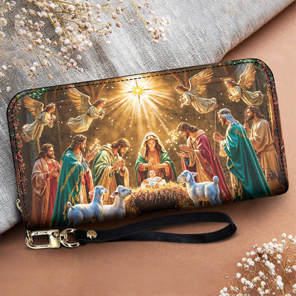 God Leather Wallet Divine Light at the Manger The Nativity Scene
