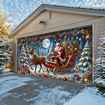 Christmas Garage Door Banner Decoration - Santa’s Sleigh Ride Spreading Cheer on a Winter’s Eve