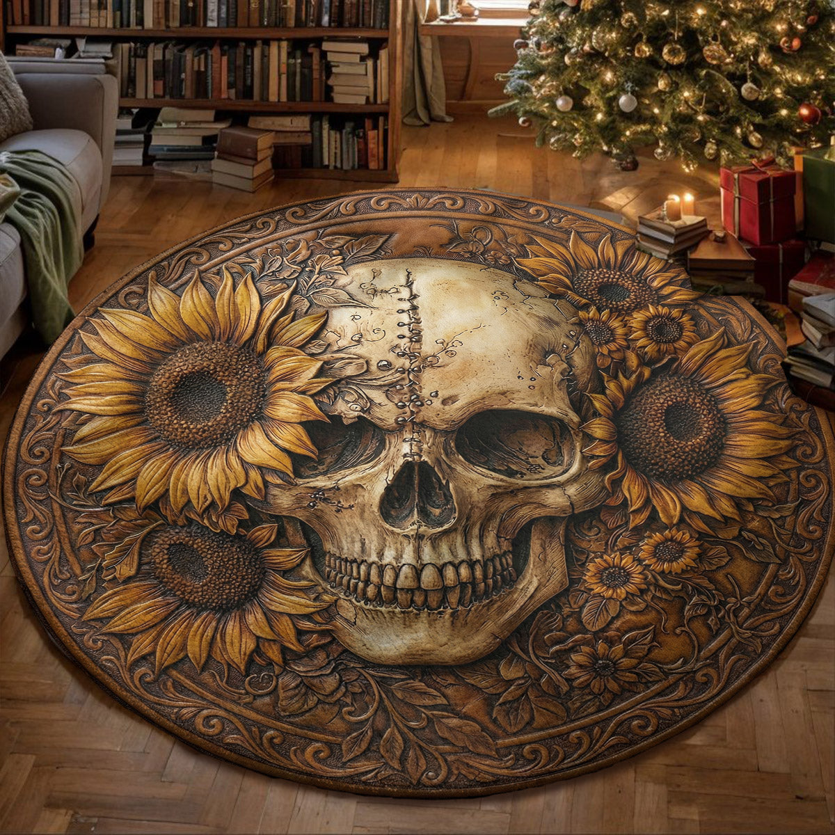 Gothic Round Rug Bloom Beyond the Bone Flat Print