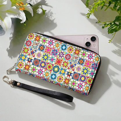 Sewing Lover Leather Wallet Colorful Quilt Blocks