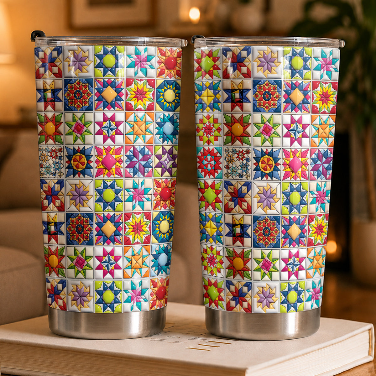 Sewing Lover 20 oz Tumbler Colorful Star Quilt Blocks