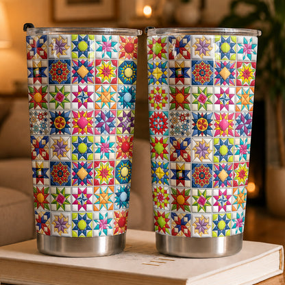Sewing Lover 20 oz Tumbler Colorful Star Quilt Blocks