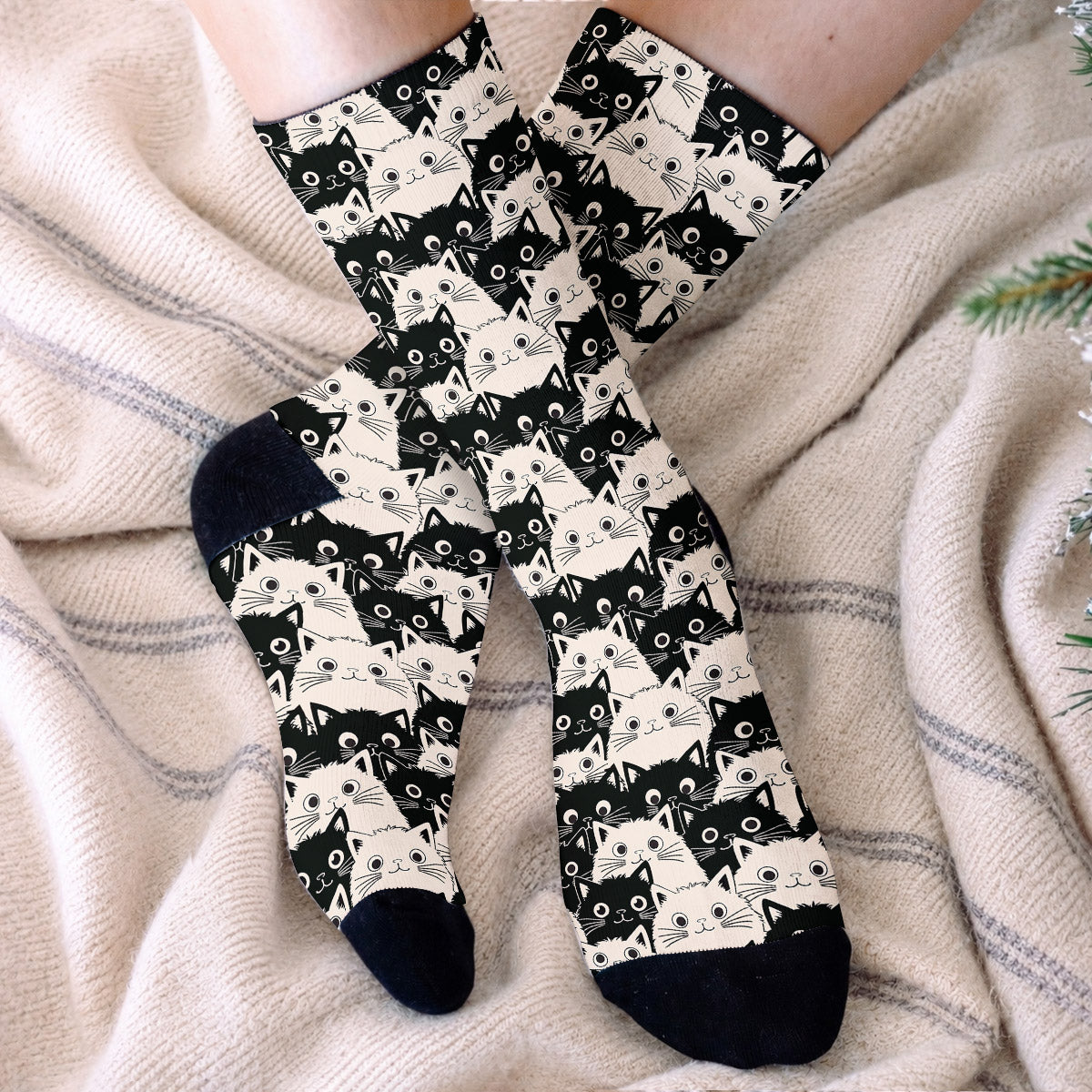 Cat Crew Socks Cute Fat Cats