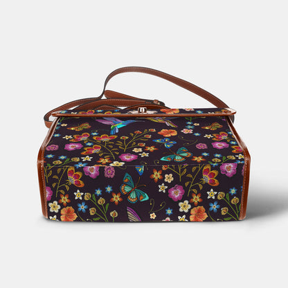 Hummingbird Satchel Handbag Fluttering Duet Faux-Embroidered