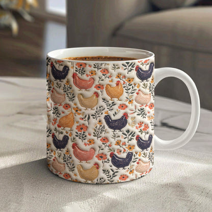 Chicken Ceramic Mug Farmyard Chickens In Bloom