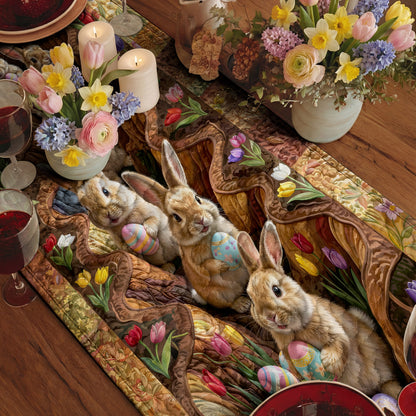 Easter Quilted Table Runner Bunnies of the Spring Burrow