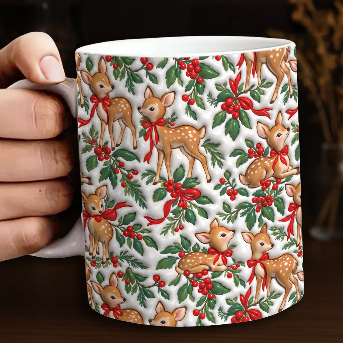 Christmas Ceramic Accent Mug Holly Jolly Fawns