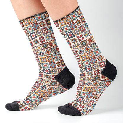 Sewing Lover Crew Socks Chromatic Quilt Grid
