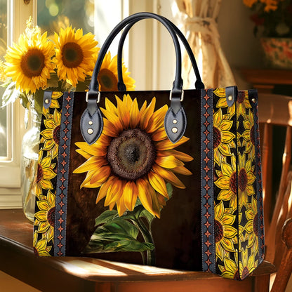 Sunflower Leather Handbag Golden Sunflower Glow