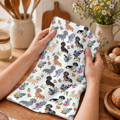 Dachshund Kitchen Towel Dachshund In Bloom