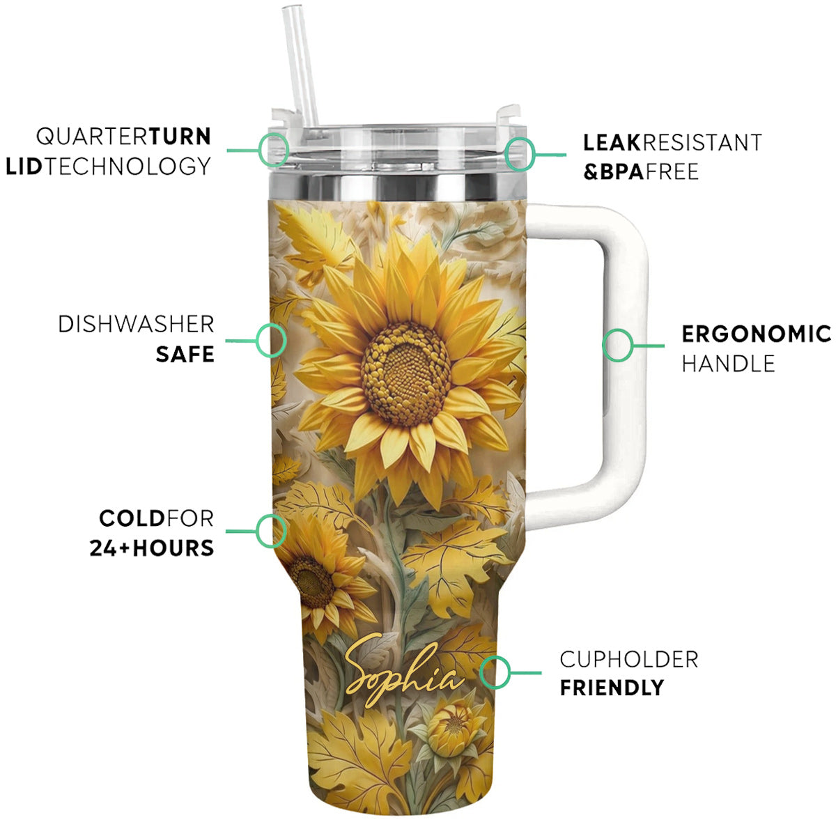 Personalized Golden Sunflower Garden 40 oz Tumbler