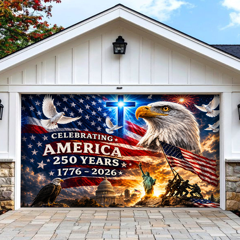 Patriotic Garage Door Banner Decoration - United in Faith and Freedom