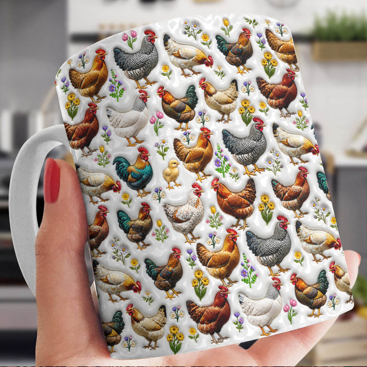 Chicken Ceramic Mug Country Chickens In Bloom